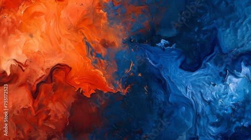 Dynamic flame orange and cobalt blue textured background, representing energy and depth.