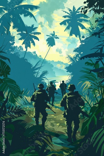 Terrorists engaging in guerrilla warfare tactics in a remote jungle region