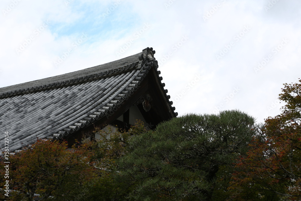 Tiled roof and gable of the Buddhist temple. High quality photo Tiled roof and gable of the Buddhist temple. High quality photo