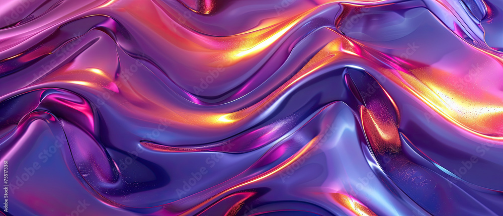 A digital composition of blue and purple tones forming smooth, metallic-looking waves that give a sense of fluid elegance
