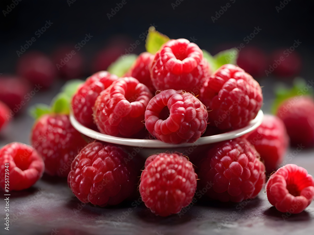 A bunch of plump raspberries, their vibrant red hue inviting a taste A bunch of plump raspberries, their vibrant red hue inviting a taste