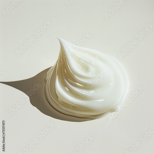 A dollop of thick, creamy white skincare cream on a muted white background photo