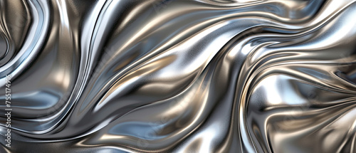 A monochromatic digital artwork featuring sleek silver waves, embodying simplicity and a futuristic feel with its smooth gradients