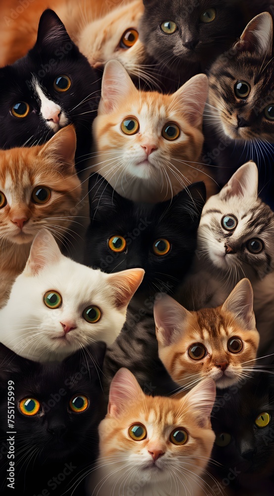 Collage von Katzen mit verschiedenen Farben, Carpetpunk, catcore