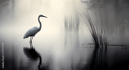Elegant bird in misty swamp photo