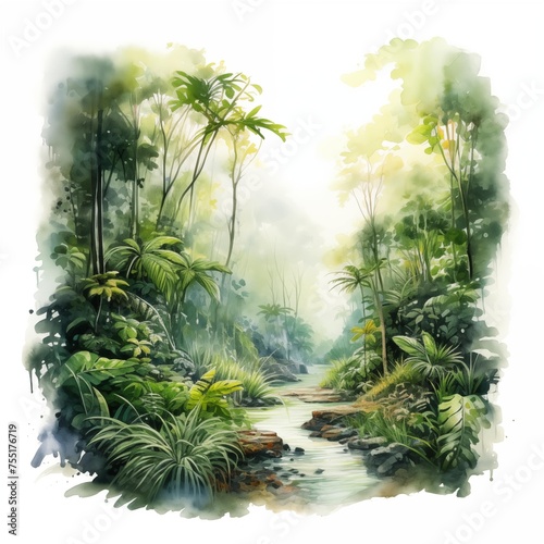 Rainforest. Amazon jungle clipart. Watercolor illustration. Generative AI. Detailed illustration.