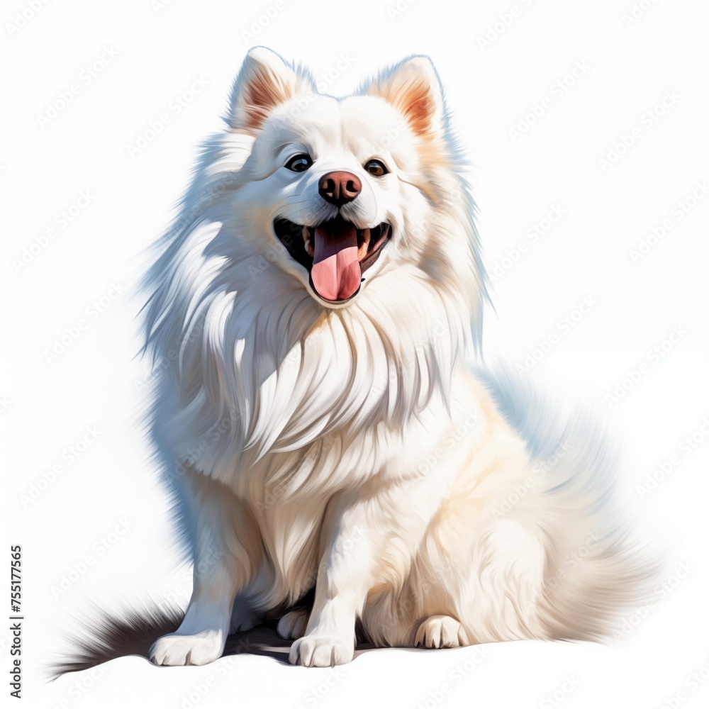 American eskimo dog. Eskimo dog clipart. Watercolor illustration. Generative AI. Detailed illustration.