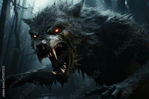 Monstrous Scary werewolf dark. Horror fear night. Generate Ai