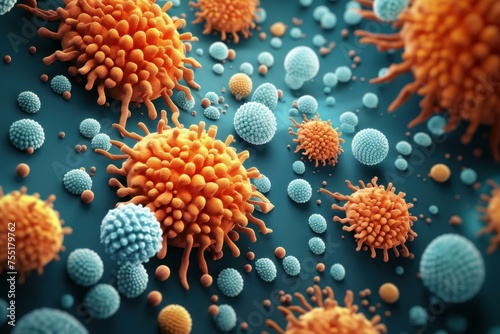 Invasive Macro virus cell. Science disease. Generate Ai © juliars