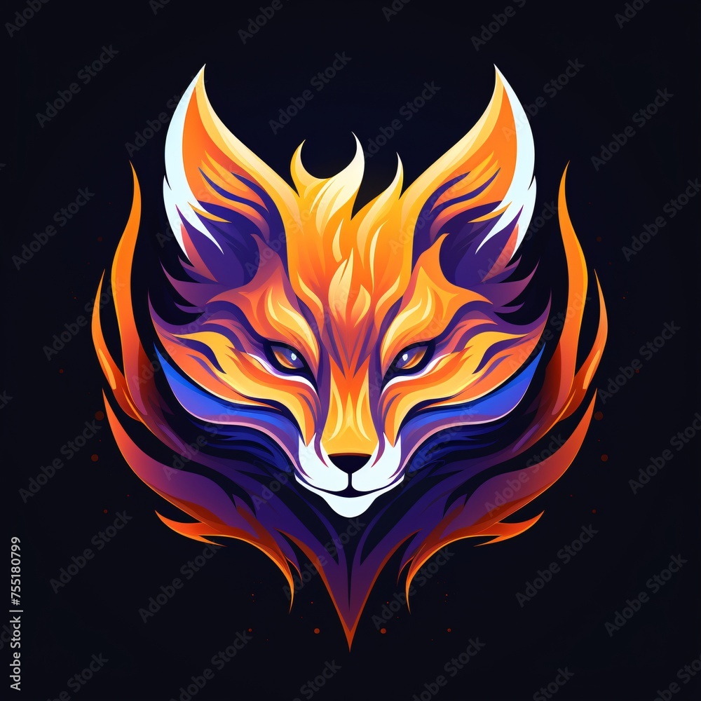 Fototapeta premium logo of fox on black background and orange flames