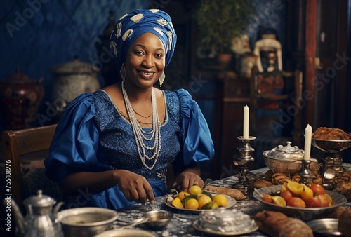 nigerian woman dressed in blue beautiful african family photo