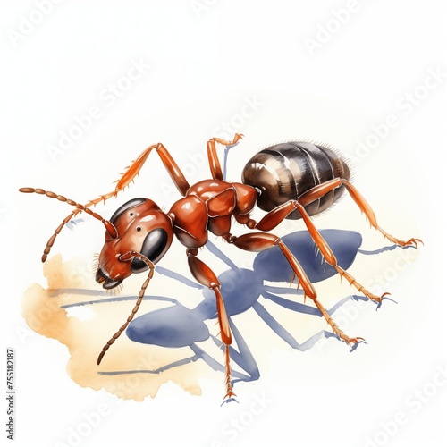 Ant. Ant clipart. Watercolor illustration. Generative AI. Detailed illustration. Isolated on white background.