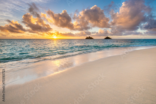 Beach sunrise at Lanikai in Kailua, Oahu, Hawaii photo