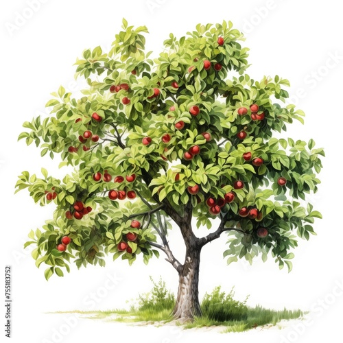 Apple tree. Tree clipart. Watercolor illustration. Generative AI. Detailed illustration.