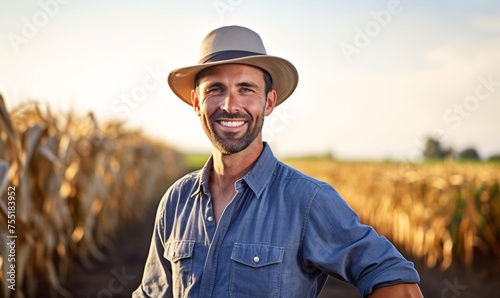 portrait of a handsome farmer in a field with his arms crossed