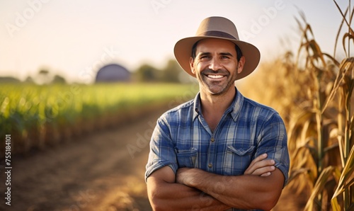portrait of a handsome farmer in a field with his arms crossed