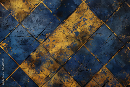 Blue and Gold Backgroud Diamond Texture Shape Abstracct Geometric 