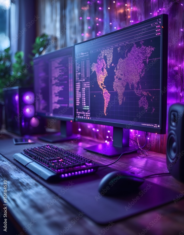 Krypto-Handelsterminals, Computer und Bildschirme mit Charts und Zahlen, Konzept Trading mit Kryptowährungen Krypto-Handelsterminals, Computer und Bildschirme mit Charts und Zahlen, Konzept Trading mit Kryptowährungen