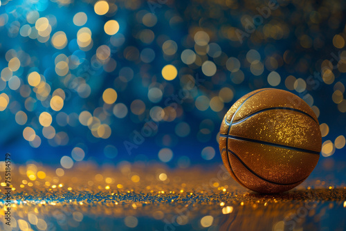 Basketball Background Gold and Blue Confetti Celebration Bokeh Glitter Party Metallic Soft Lighting Depth of Field