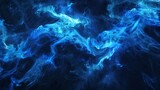 Saturated, electric blue smoke swirling on a deep dark background, illuminated from below.