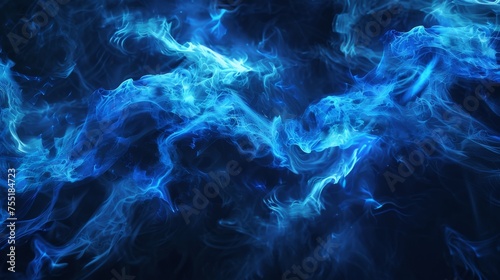 Saturated, electric blue smoke swirling on a deep dark background, illuminated from below.