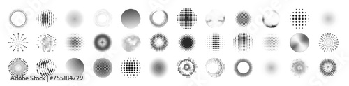 Set of black halftone dots backgrounds. Modern abstract background. Halftone dots in circle form. Round logo