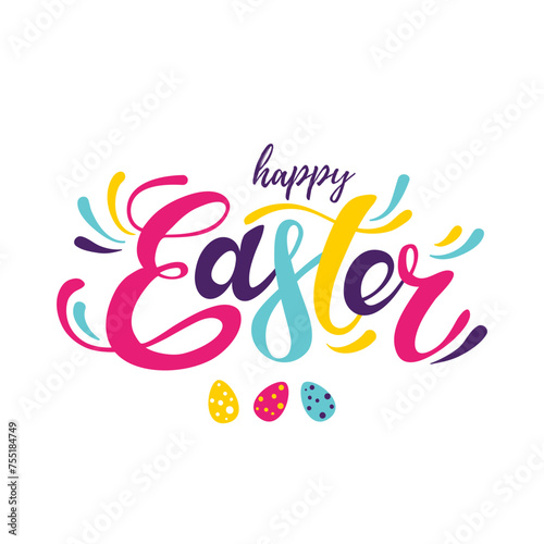 Happy Easter black linear lettering. Hand drawn vector calligraphy. Design for greeting card  invitation of the happy Easter day