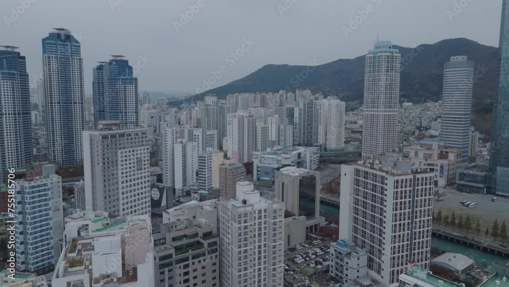 Aerial video over a residential area in Busan, South Korea Aerial video over a residential area in Busan, South Korea