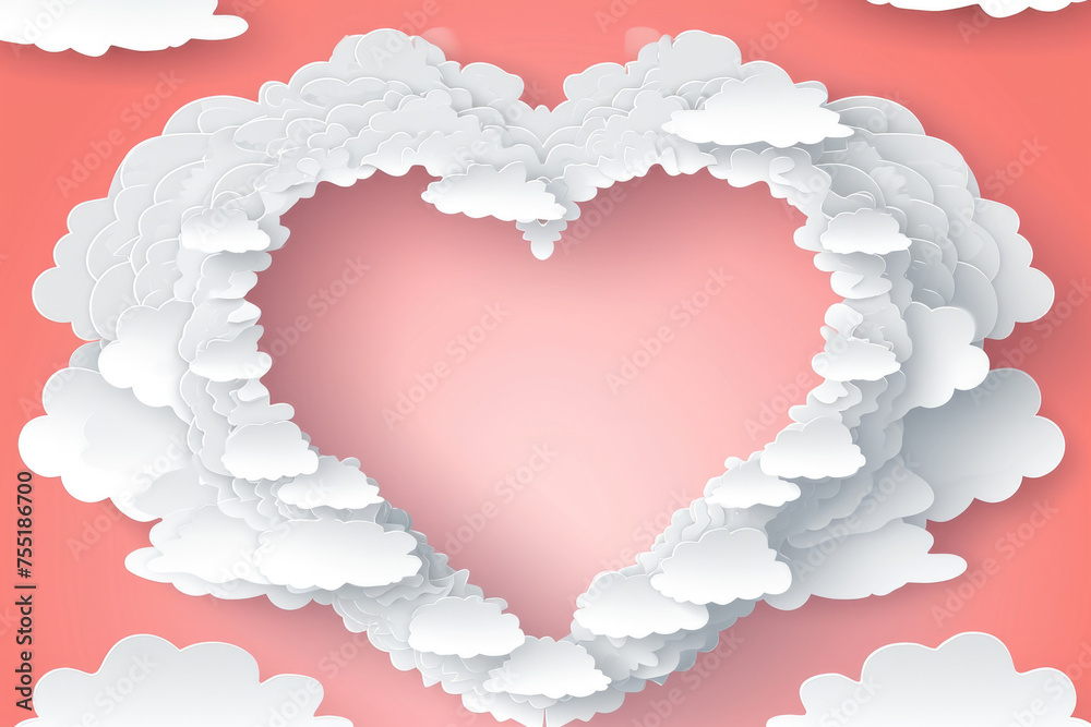 Heart is drawn in clouds with pink background