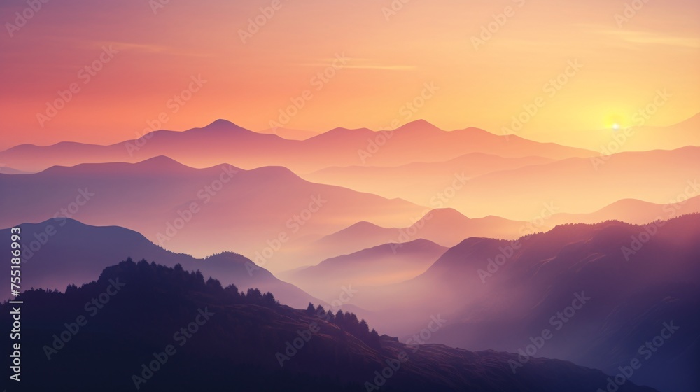 the mountains with the sun rising behind them
