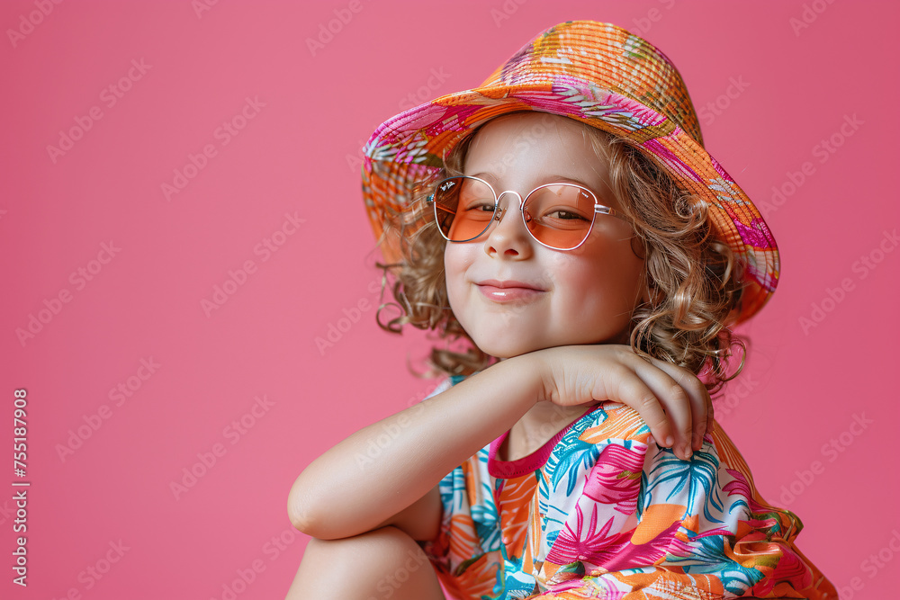 Girl in summer clothes, ready for her vacation at the beach, red background. Girl in summer clothes, ready for her vacation at the beach, red background.
