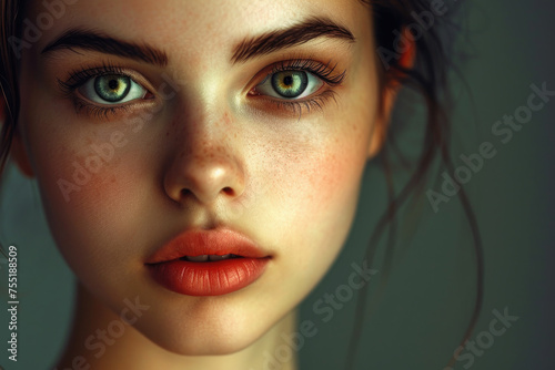 Woman with green eyes and red lips