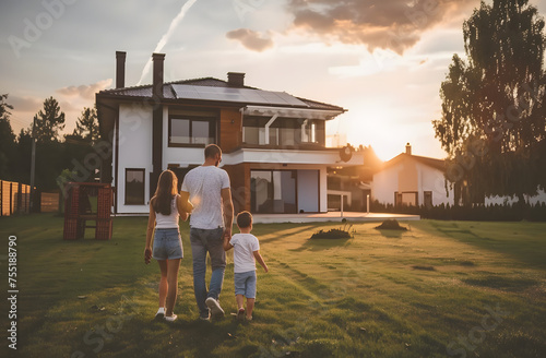 young family in front of their home