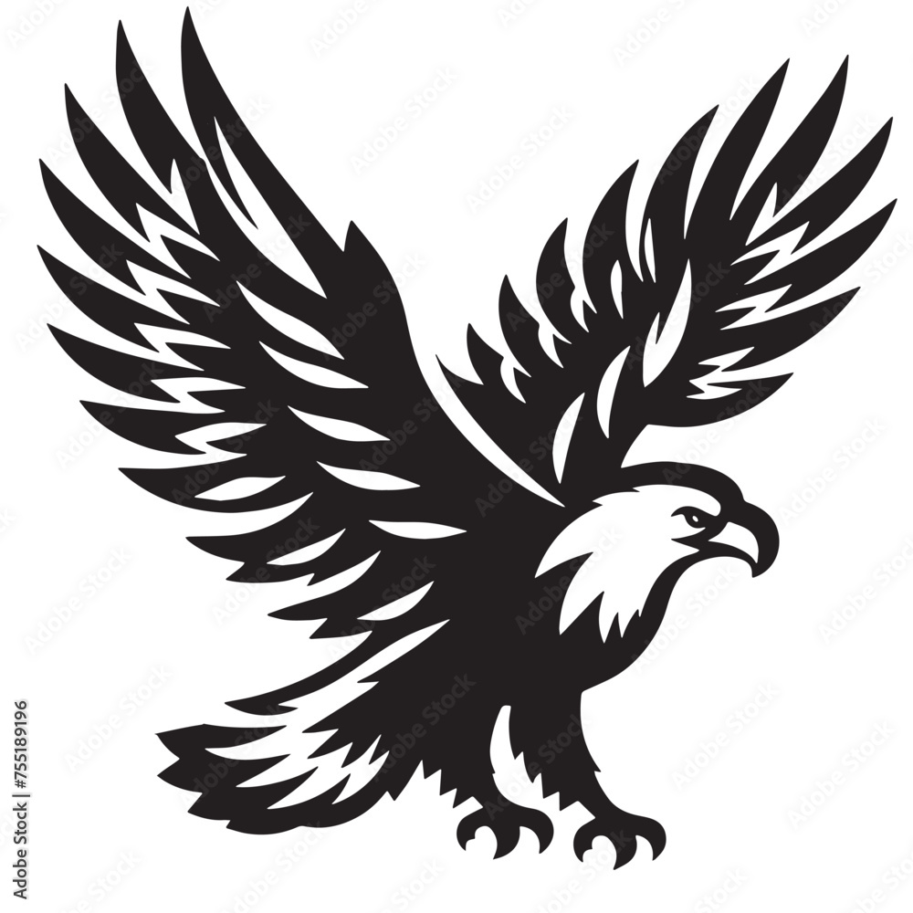 Eagle's Gaze silhouette, Eagle's Flight silhouette, Eagle King of the Skies Black and White Illustration