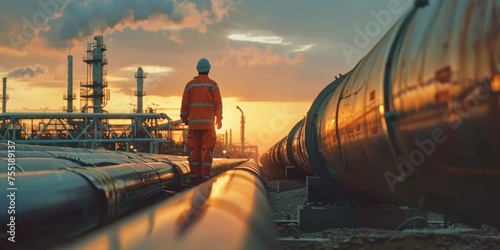 Worker in oil pipeline maintenance and logistic. Working in Oil pipeline industry in 2024, labor day. Labor day celebration for Oil companies industry worker. Safety risk at work. Pipeline gasoline photo