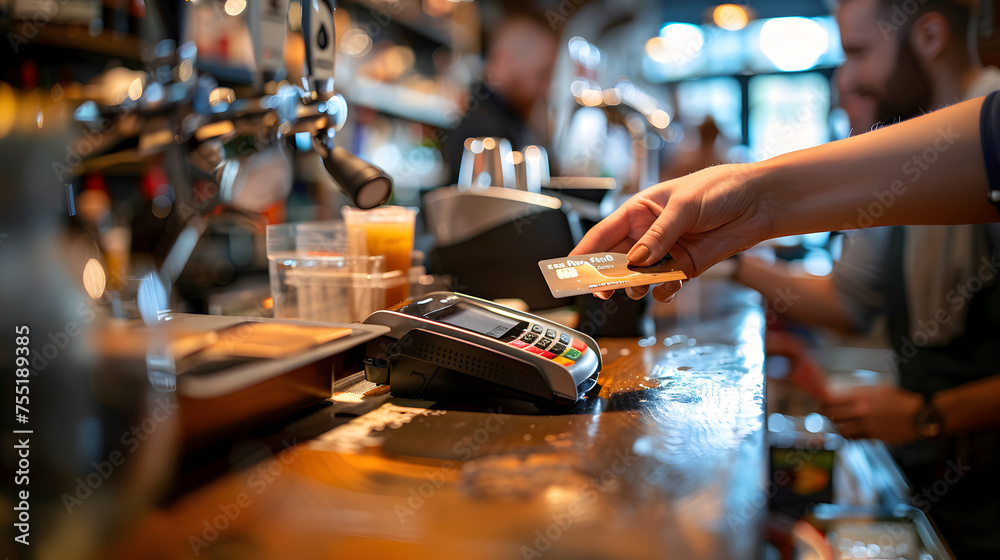 person paying with credit card at a bar