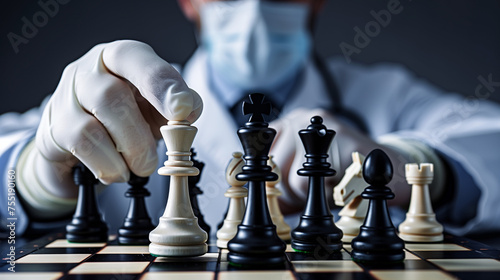 Medico che gioca una battaglia a scacchi con la morte per salvare le vite dei pazienti. photo