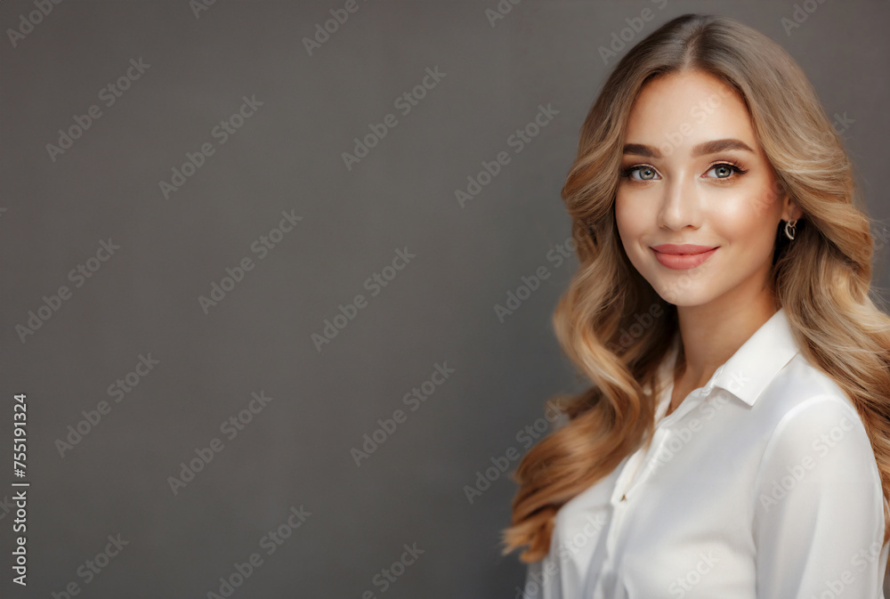 beautiful blonde woman with wavy medium-long hair, healthy skin looks at the camera beautiful blonde woman with wavy medium-long hair, healthy skin looks at the camera