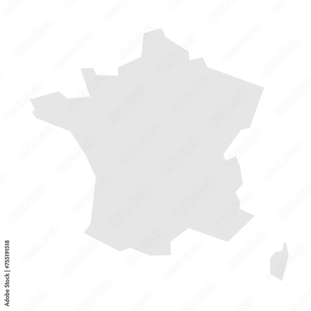 France country simplified map. Light grey silhouette with sharp corners isolated on white background. Simple vector icon