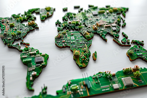 World map made from electronic pcb circuit board