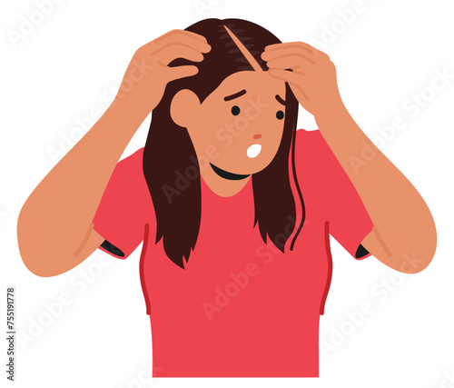 Woman Character With Baldness Hair Problem, Due To Hormonal Imbalance, Genetics, Or Medical Conditions