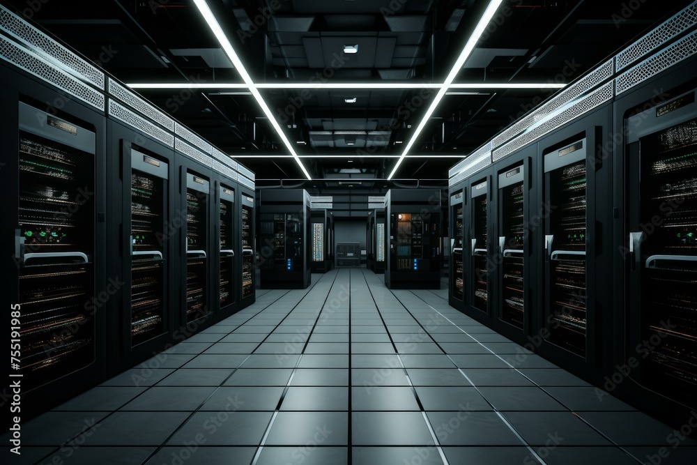 Sophisticated Modern server room gray. Digital information. Generate Ai