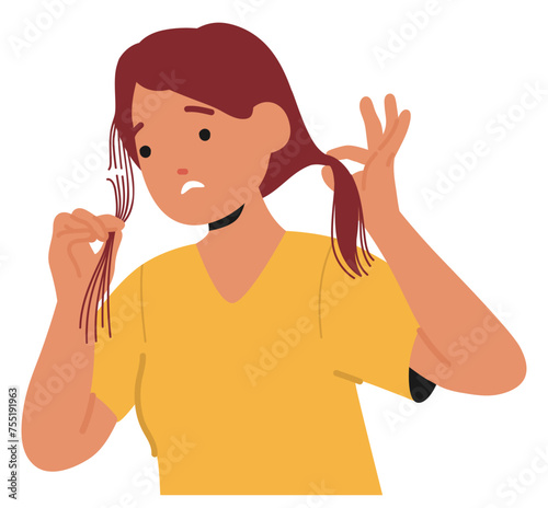 Woman With Damaged Hair Has Brittle, Dry Strands, Split Ends, And Lackluster Appearance, Resulting From Over-processing