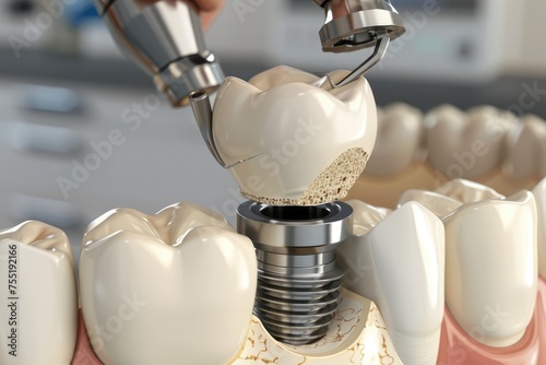 A close-up view of a dental crown being placed, highlighting the precision of the procedure.