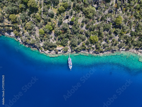 Gemiler Island (Gemiler Adasi) in the Summer Season Drone Photo, Fethiye Mugla, Turkiye (Turkey) photo