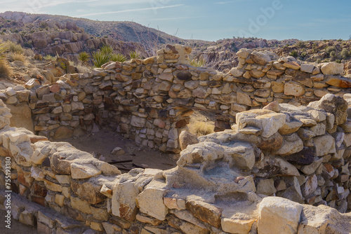 Old bunkhouse ruins at Desert Queen Mine in Joshua Tree National Park, California photo