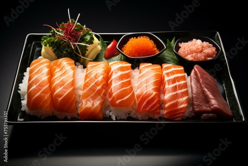 Delicate Set sashimi sushi. Dinner food. Generate Ai