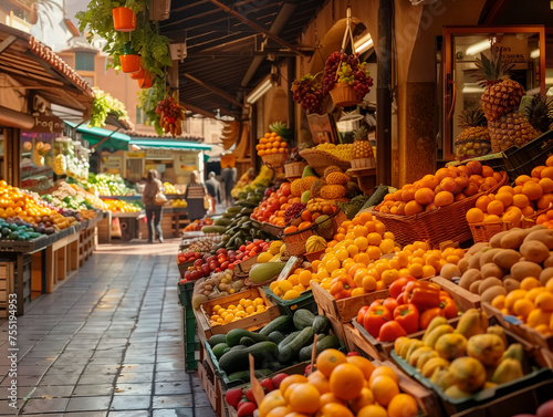A market with a lot of fruit and vegetables