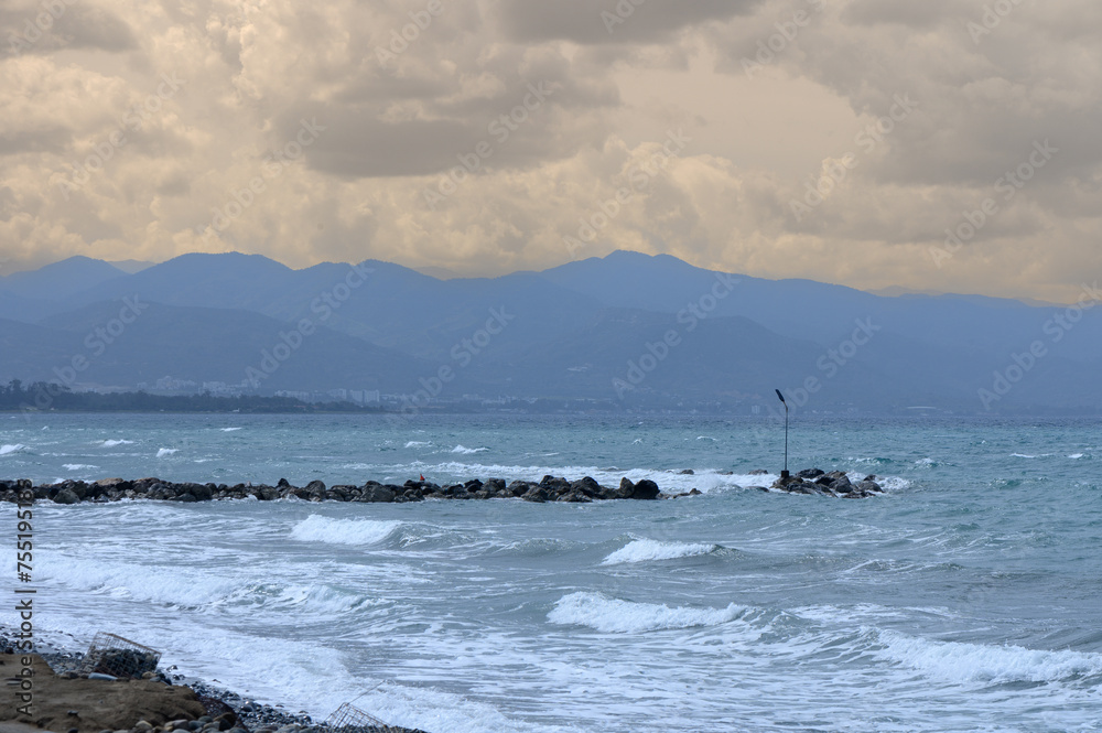 Fototapeta premium view of the Mediterranean sea and mountains in winter 1