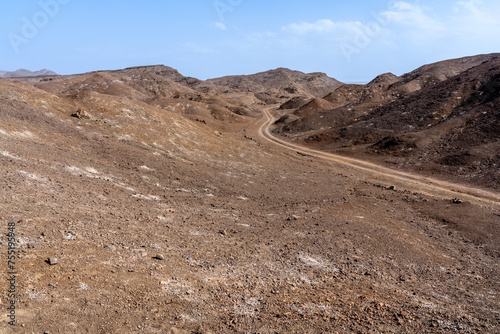 Djibouti, trail (piste) to the Lake Abbe in the Afar Depression.